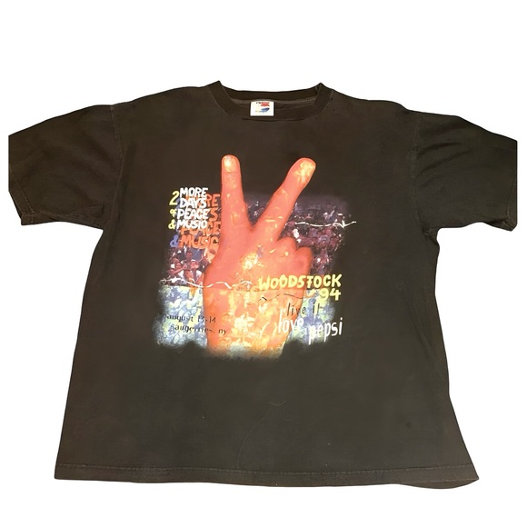 Vintage Woodstock 94 Concert T-Shirt Pepsi Black Unisex L 90s Graphic Print - Picture 1 of 6